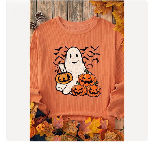 Jack-O'-Lantern Round Neck Long Sleeve Sweatshirt, Fall Festive
