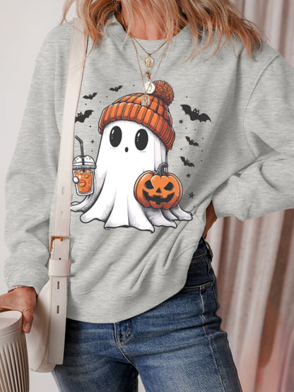 Halloween Ghost Round Neck Sweatshirt, Cotton