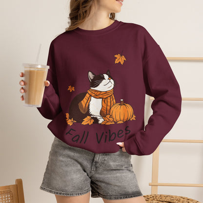 Fall Vibes Cat Sweatshirt – Cozy Autumn Cotton Crewneck