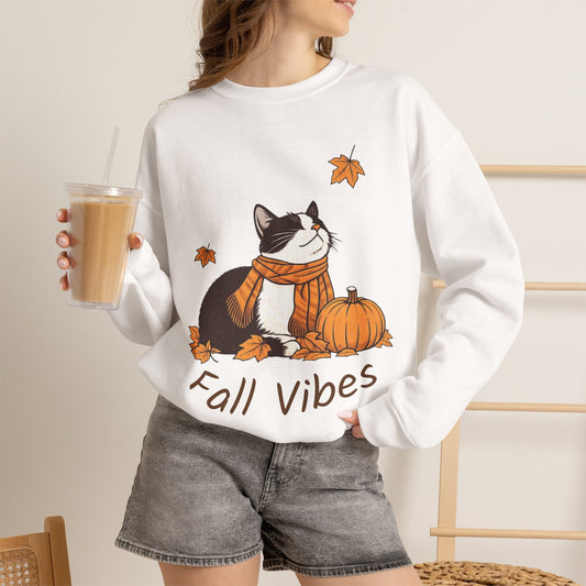 Fall Vibes Cat Sweatshirt – Cozy Autumn Cotton Crewneck