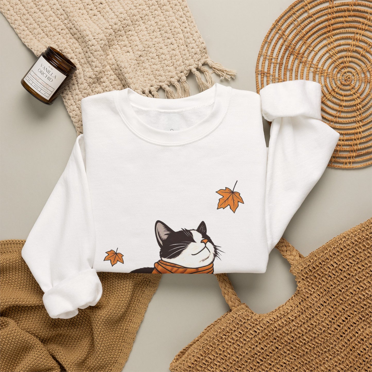 Fall Vibes Cat Sweatshirt – Cozy Autumn Cotton Crewneck