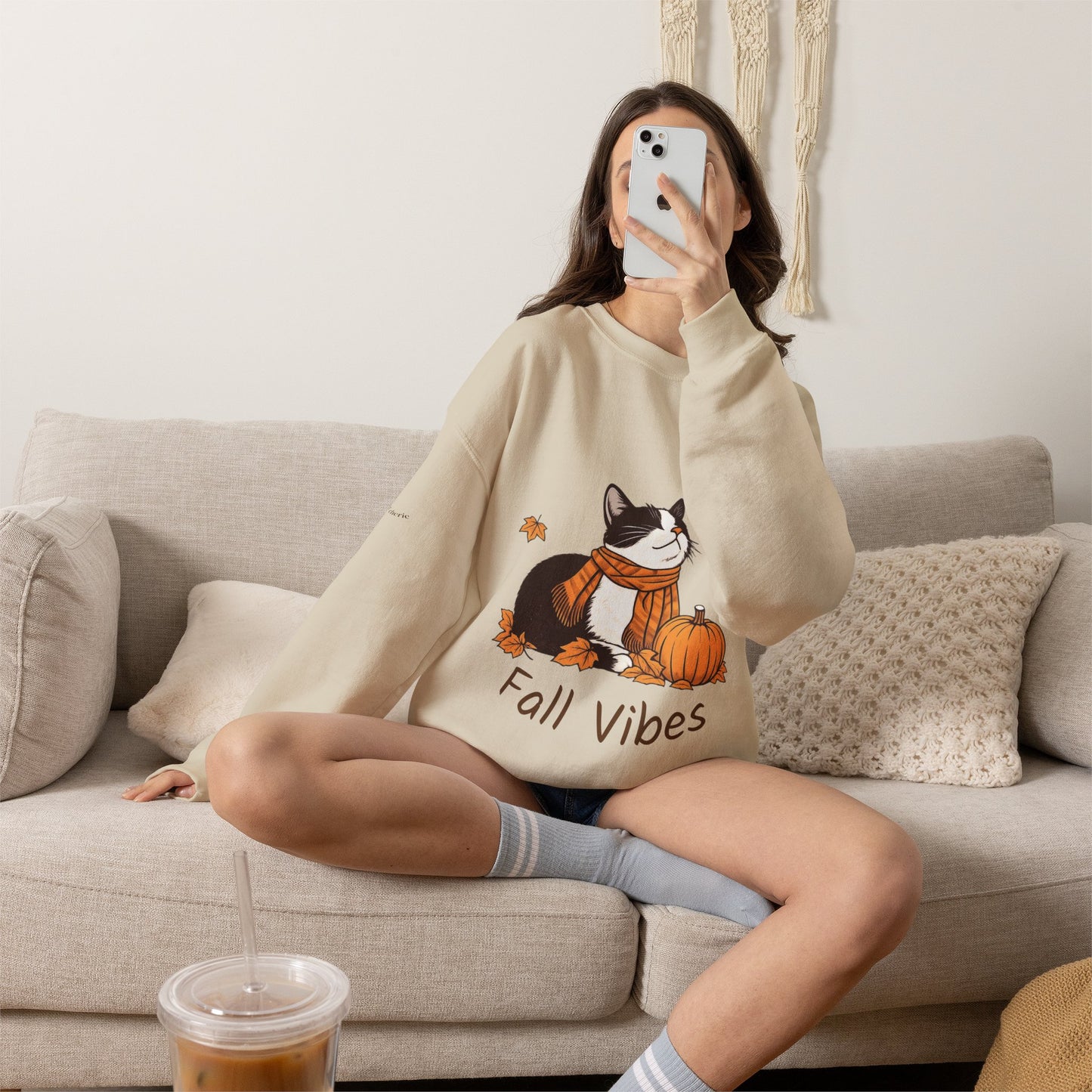 Fall Vibes Cat Sweatshirt – Cozy Autumn Cotton Crewneck