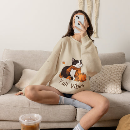 Fall Vibes Cat Sweatshirt – Cozy Autumn Cotton Crewneck