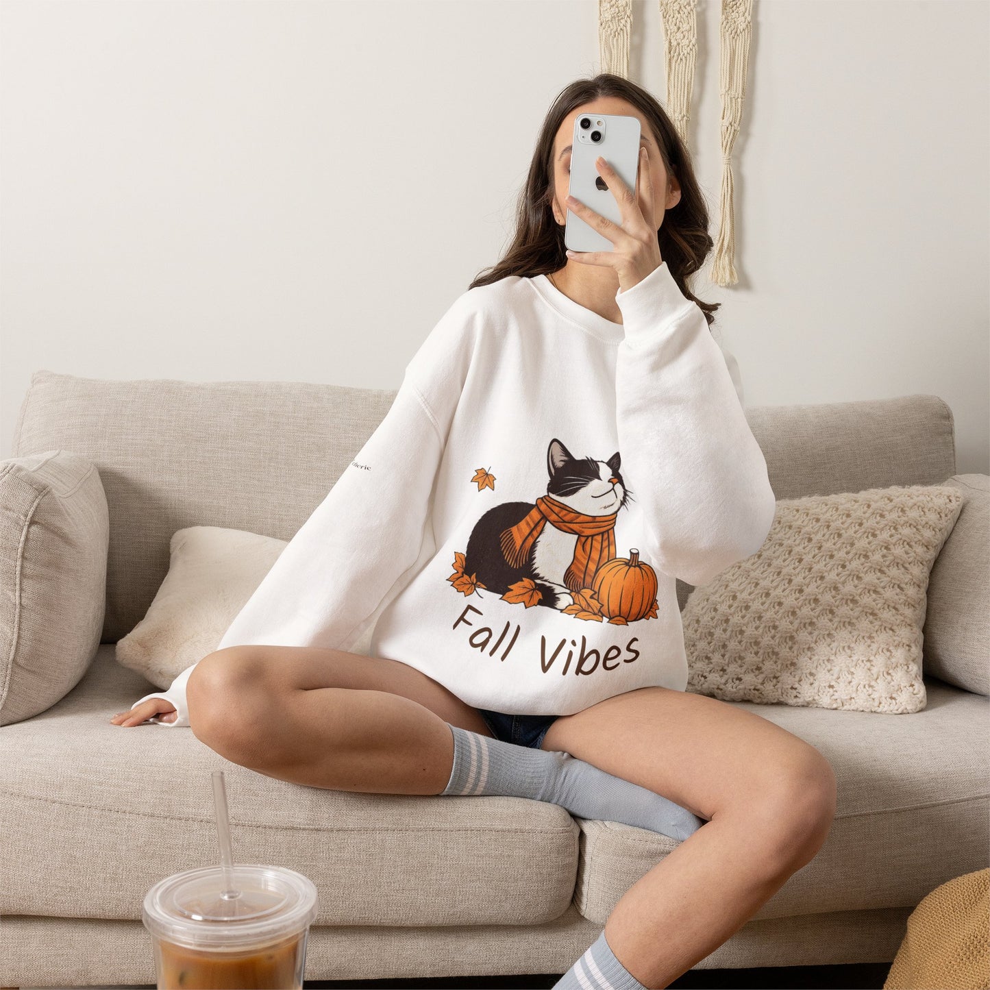 Fall Vibes Cat Sweatshirt – Cozy Autumn Cotton Crewneck