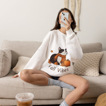 Fall Vibes Cat Sweatshirt – Cozy Autumn Cotton Crewneck