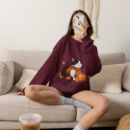 Fall Vibes Cat Sweatshirt – Cozy Autumn Cotton Crewneck
