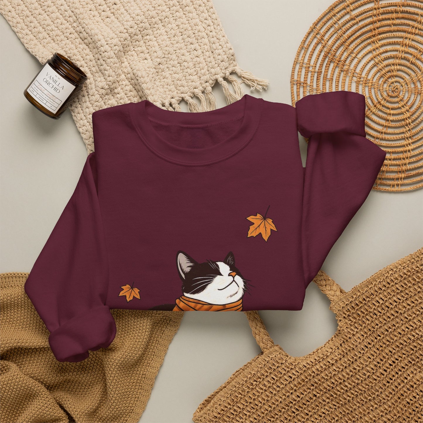 Fall Vibes Cat Sweatshirt – Cozy Autumn Cotton Crewneck