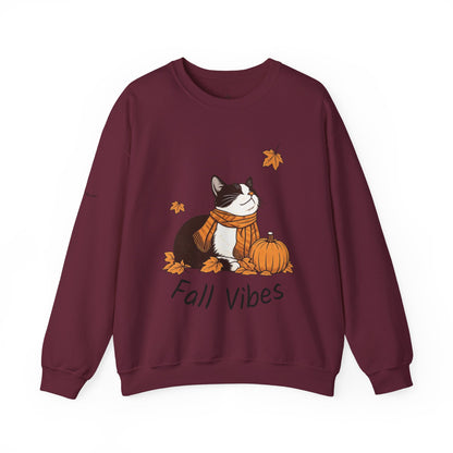 Fall Vibes Cat Sweatshirt – Cozy Autumn Cotton Crewneck