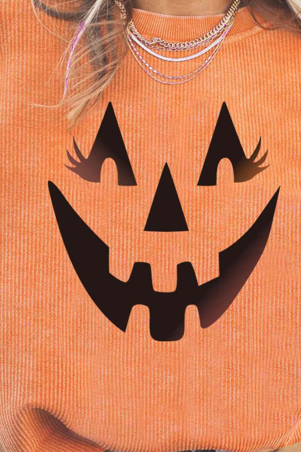 Round Neck Dropped Shoulder Jack-O'-Lantern Graphic Sweatshirt Trendsi